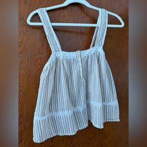 American Eagle Outfitters White Striped Lace-Trim Tank